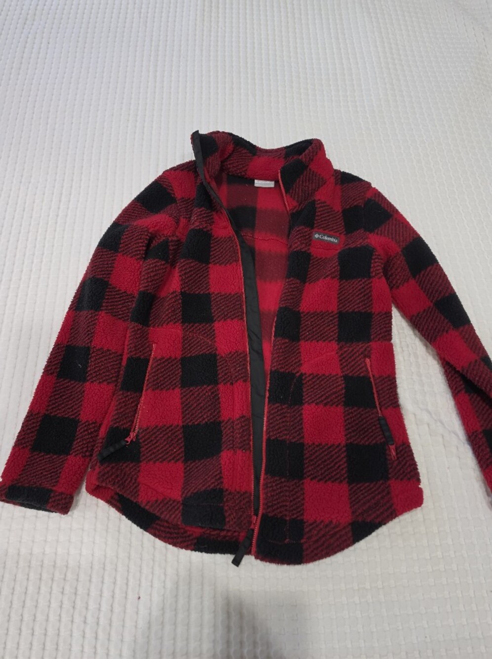 Columbia Red Black Buffalo Plaid Sherpa Fleece Jacket S